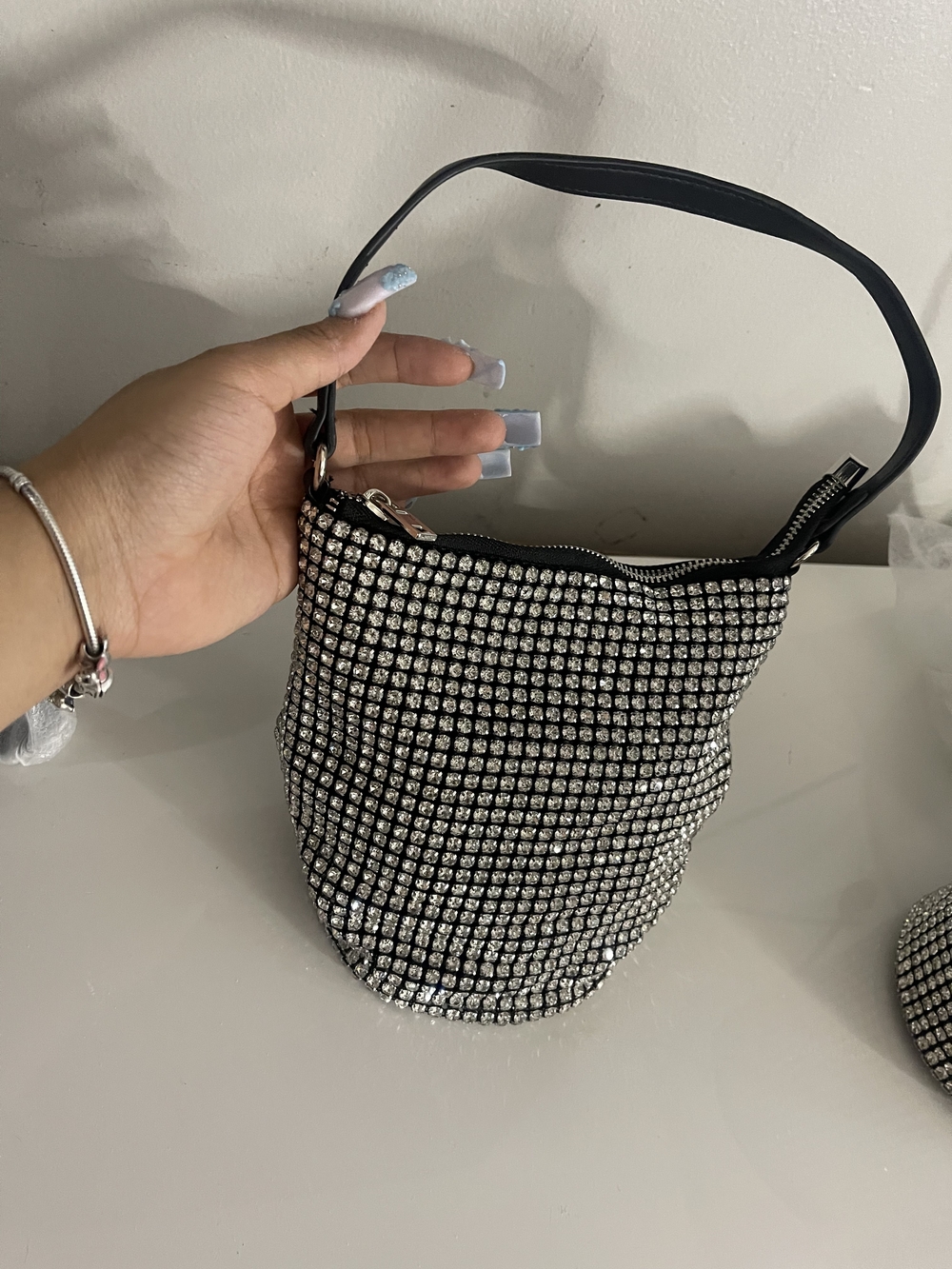 Crystal Mesh Shoulder Bag - Black